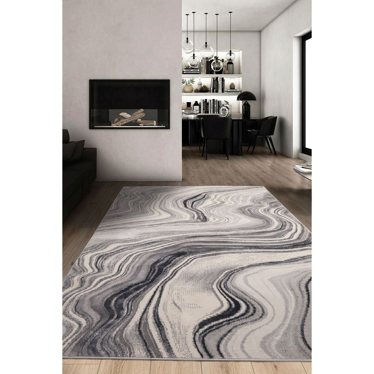 Homemaker Dusk Watercolour Marble Grey Rug 120x170cm