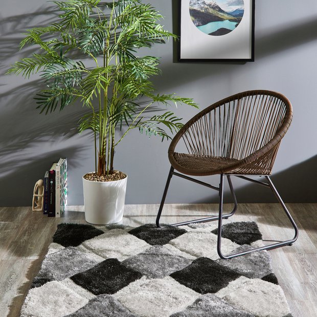 Origins 3D geometric grey shaggy rug 120x170cm (British brand)