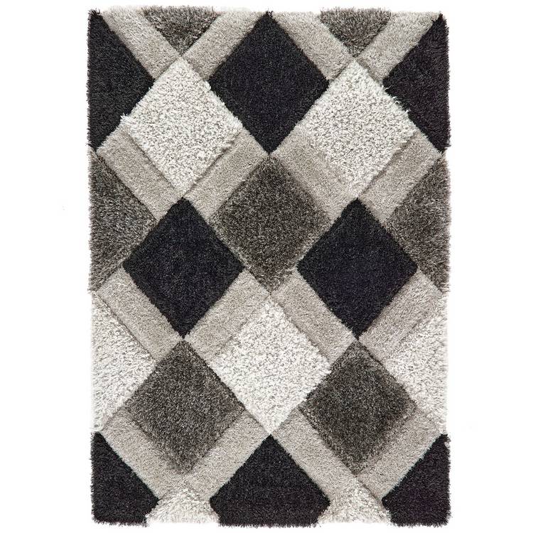 Origins 3D geometric grey shaggy rug 120x170cm (British brand)