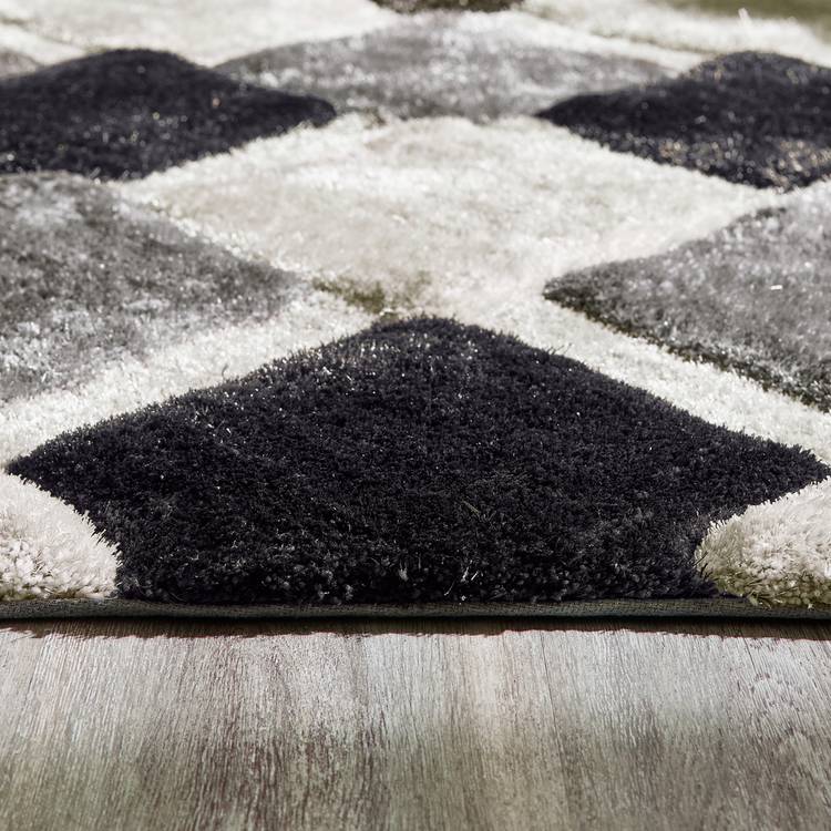 Origins 3D geometric grey shaggy rug 120x170cm (British brand)