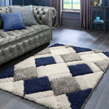 Origins 3D geometric navy shaggy rug 120x170cm, imported from the UK