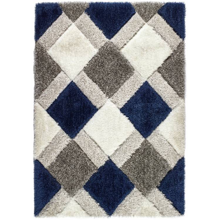 Origins 3D geometric navy shaggy rug 120x170cm, imported from the UK