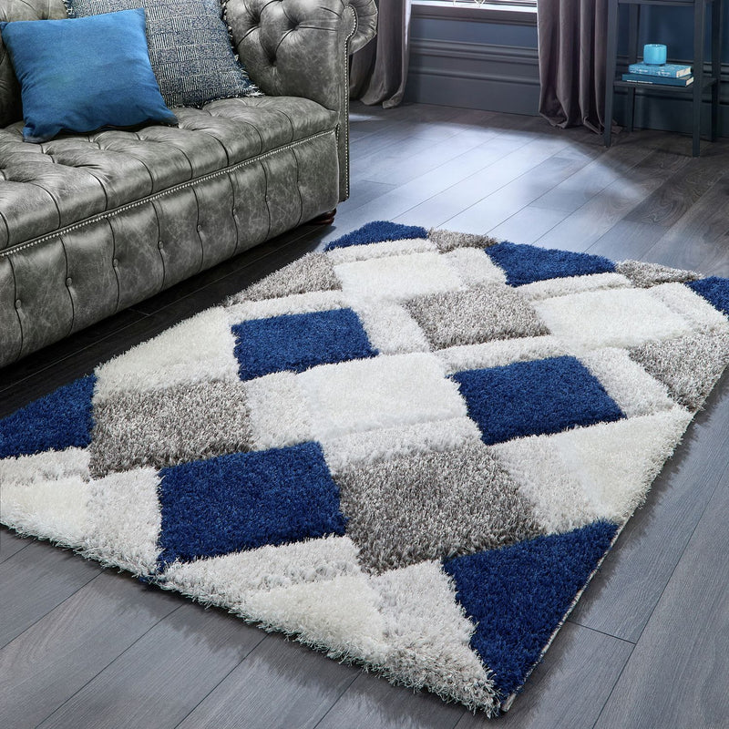 Origins 3D Geometric Navy  Rug - 160x230cm