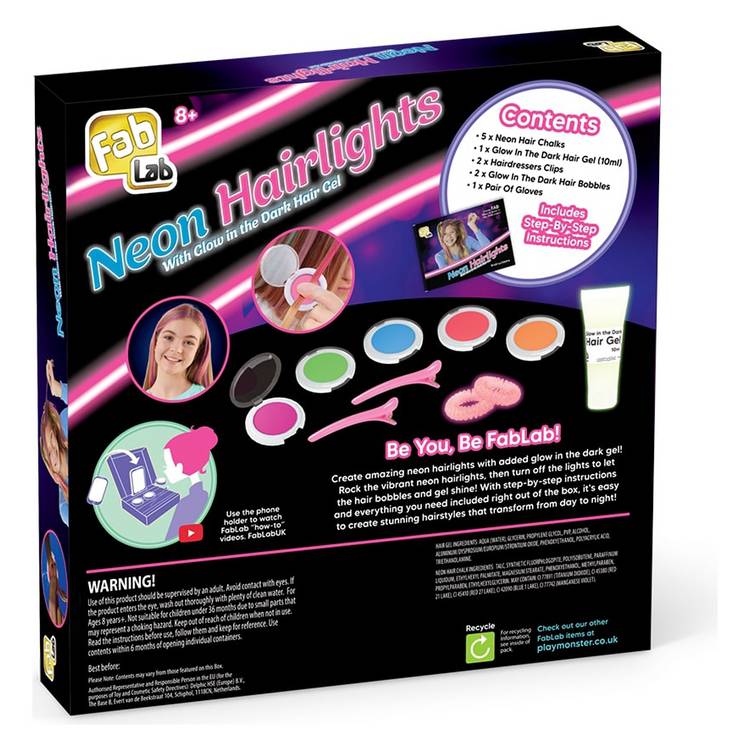 Fablab neon hair highlights kit with glow in the dark gel - British product