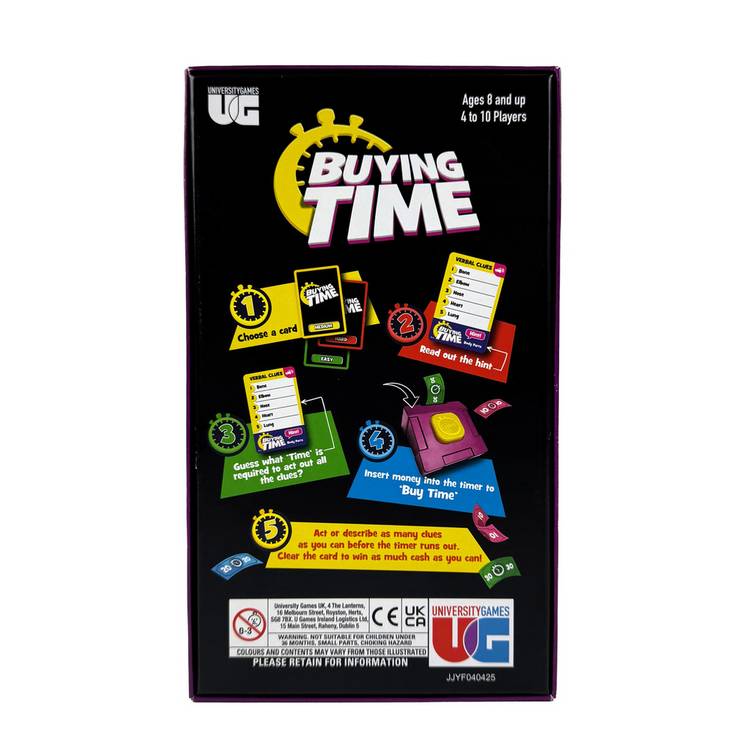 Buying Time party game with device and clue cards - British product