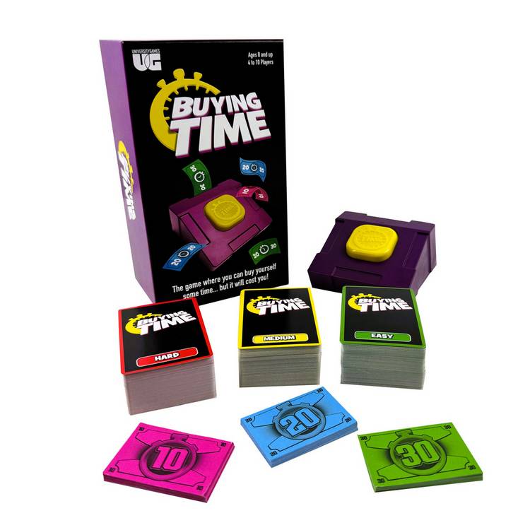 Buying Time party game with device and clue cards - British product