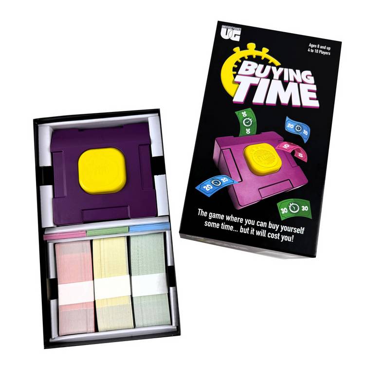 Buying Time party game with device and clue cards - British product