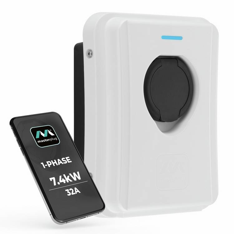 Masterplug white EV charger Type 2 7.4kW, imported from the UK