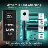 Masterplug Type 2 7.4kW tethered EV charger 5m - British product