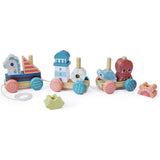 Chad Valley wooden pull along train with ocean blocks - British product
