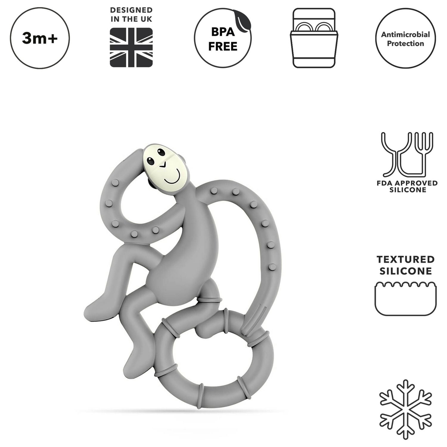 Matchstick Monkey Mini Monkey teether in grey (British brand)