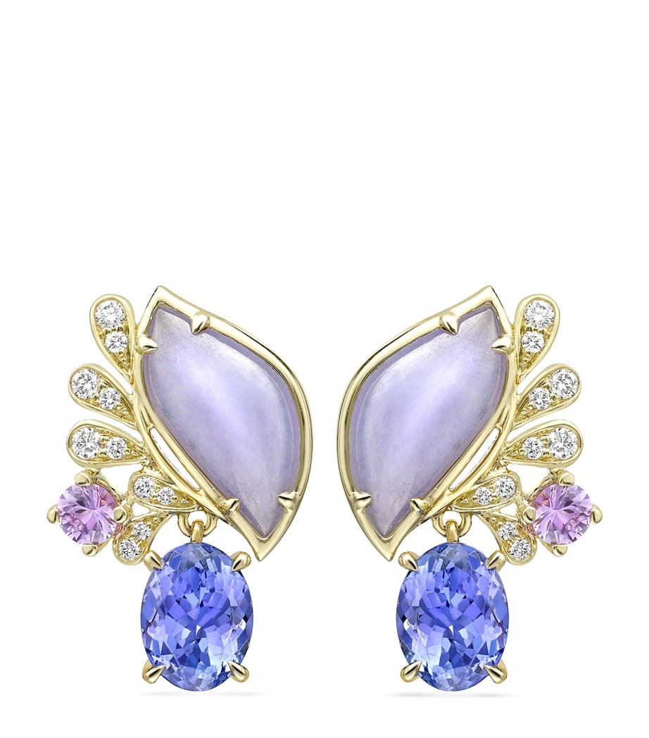 Boodles diamond earrings with tanzanite jade sapphire in yellow gold (British brand)