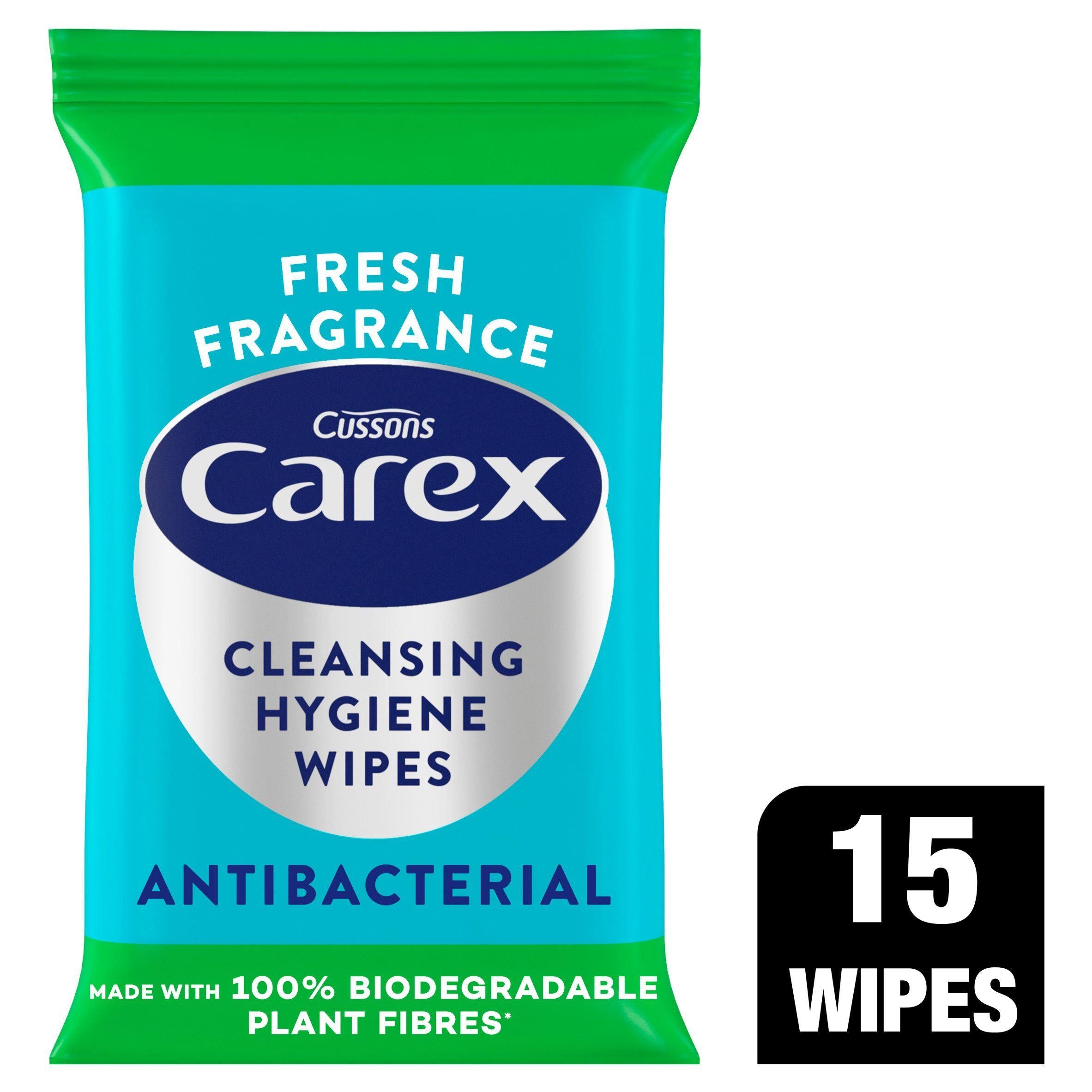 Carex Cleansing Hygiene Wipes Antibacterial Biodegradable Fibre x15 GOODS Sainsburys   