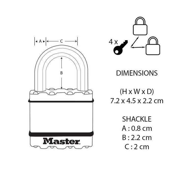 Master Lock Excell 45mm laminated padlock pack of 2, UK version