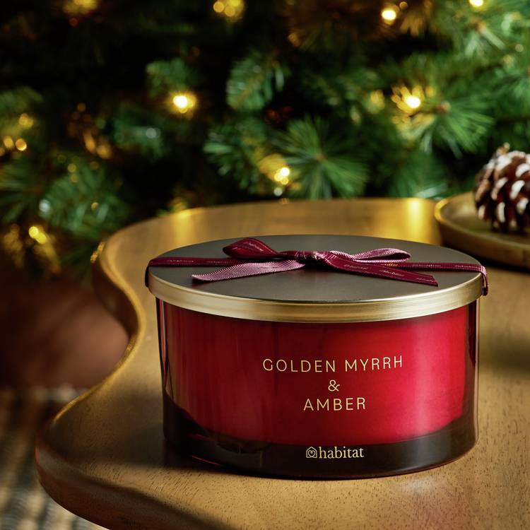 Habitat multiwick candle Golden Myrrh & Amber 15.5cm, imported from the UK