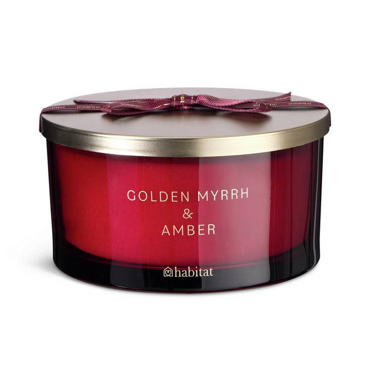 Habitat multiwick candle Golden Myrrh & Amber 15.5cm, imported from the UK