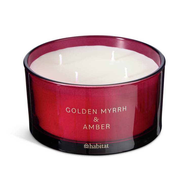 Habitat multiwick candle Golden Myrrh & Amber 15.5cm, imported from the UK