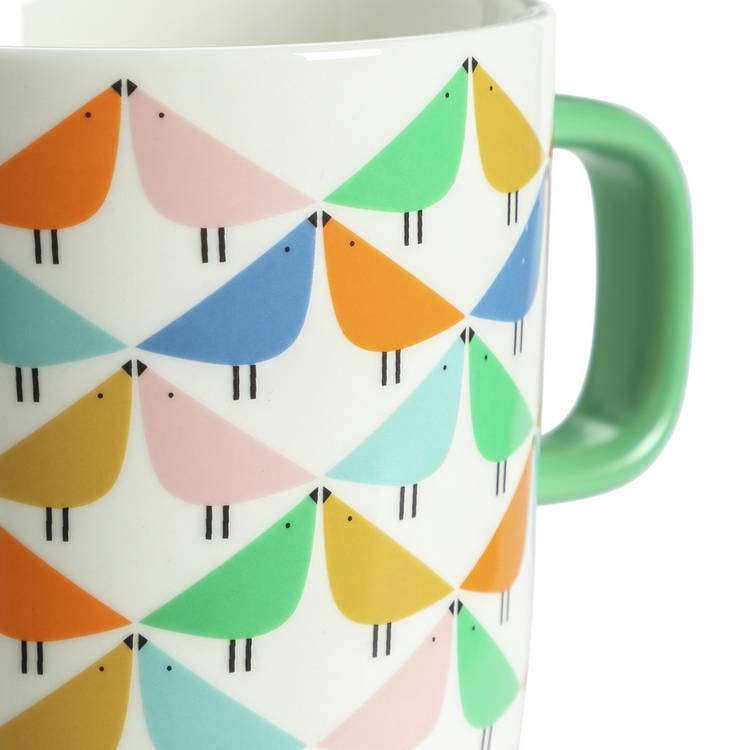Habitat x Scion Lintu stoneware mug set 4 white mugs, UK version