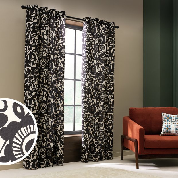 Habitat x Scion eyelet curtains black white 117x137cm (British brand)