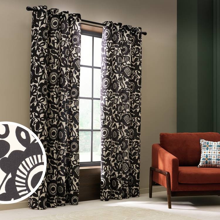 Habitat x Scion eyelet curtains black white 117x137cm (British brand)