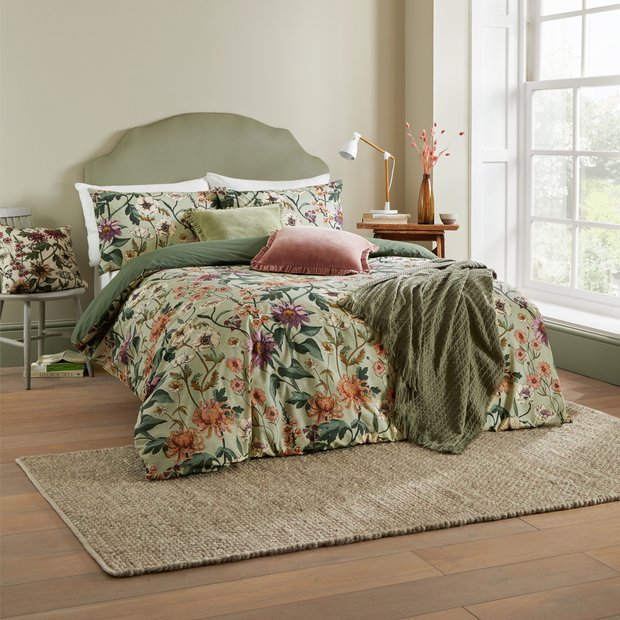 Wylder Wallflower green double bedding set, imported from the UK