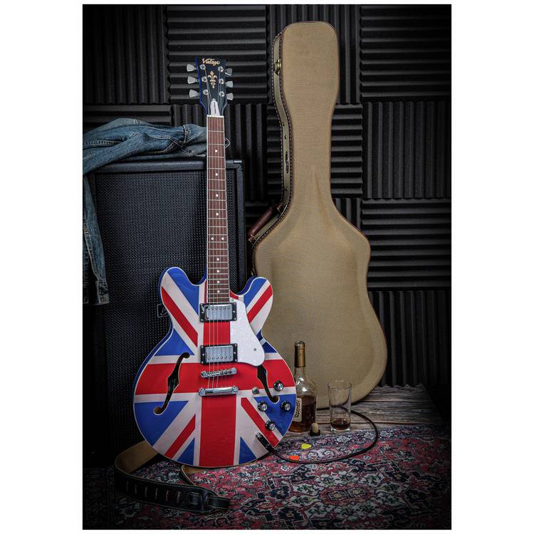 Vintage Union Jack semi-acoustic guitar full size, UK version