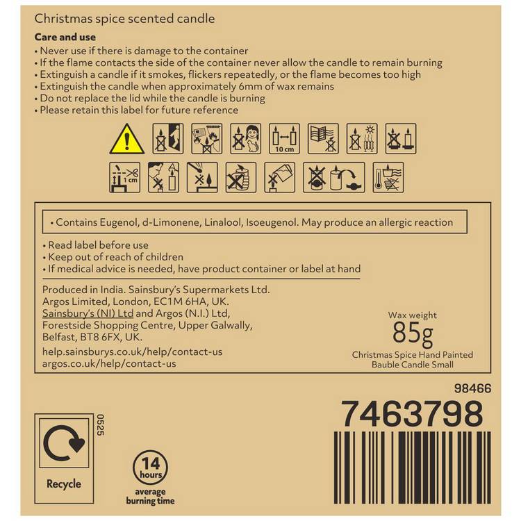 Argos Home Christmas Spice small candle, imported from the UK