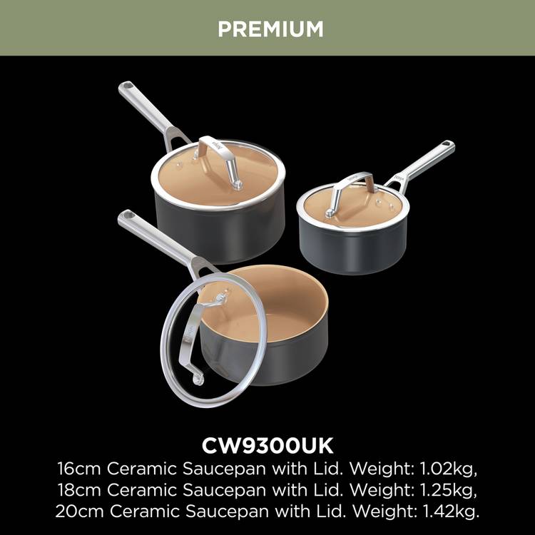 Ninja 3 piece ceramic aluminium saucepan set, imported from the UK