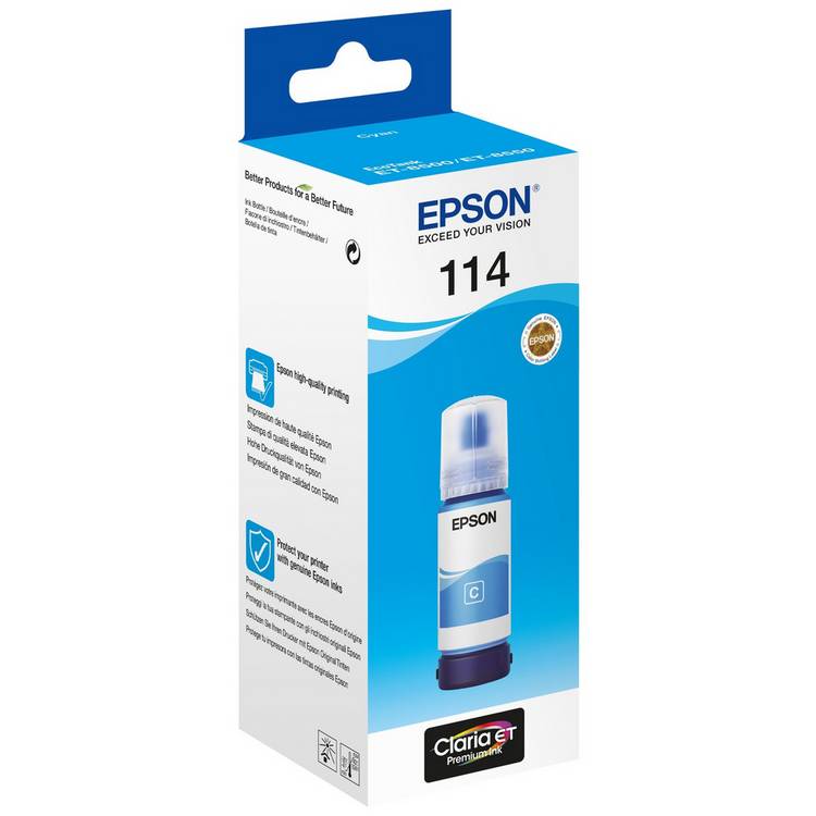Epson 114 cyan ink bottle refill for EcoTank printers (British brand)