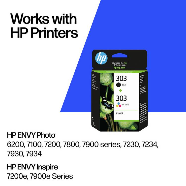 HP 303 original ink cartridge pack of 2 black and colour, UK version