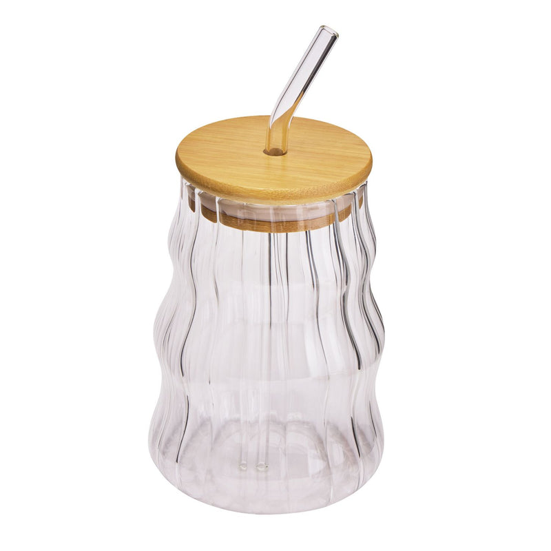 Argos Home glass coffee cup bamboo lid straw 516ml - British product