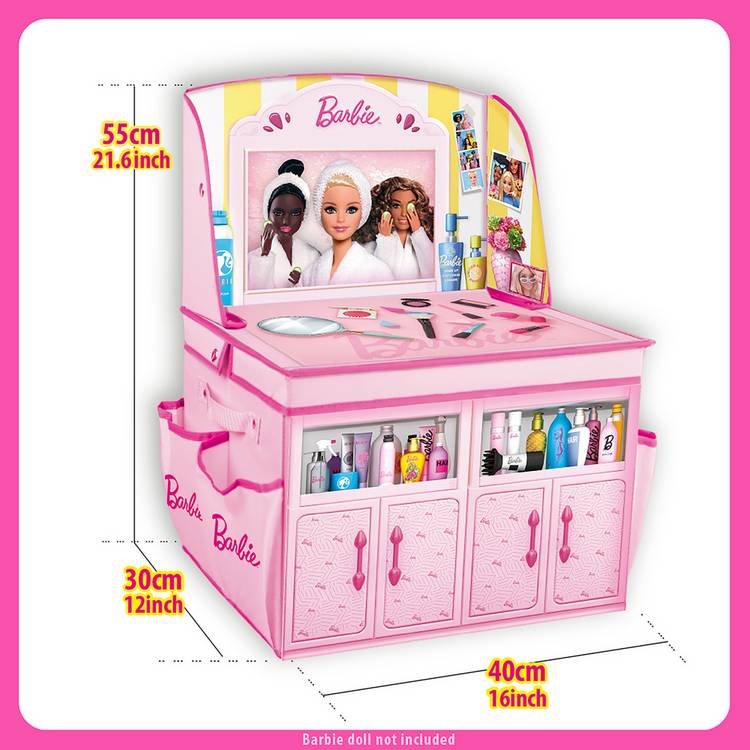 Barbie 2-in-1 foldable vanity storage unit with mirror, imported from the UK