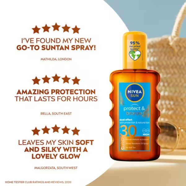 NIVEA Sun Oil Spray Protect & Bronze SPF30 200ml, imported from the UK