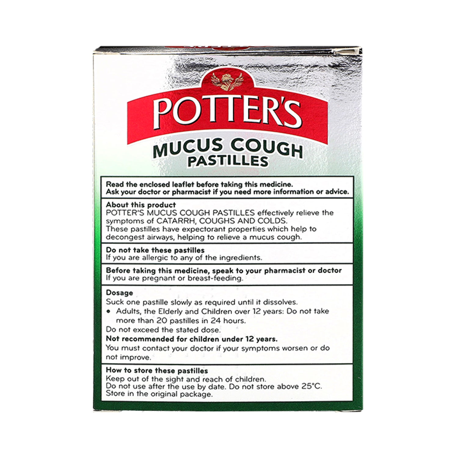 Potter's mucus cough pastilles 20 count (British brand)