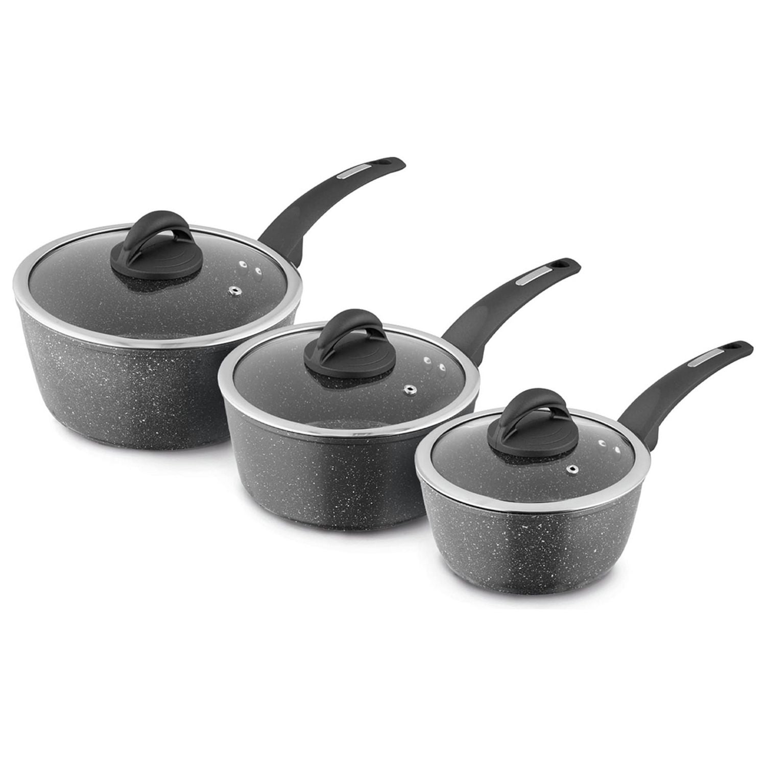 Tower Cerastone 3 piece aluminium saucepan set black, imported from the UK