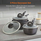 Tower Cerastone 3 piece aluminium saucepan set black, imported from the UK