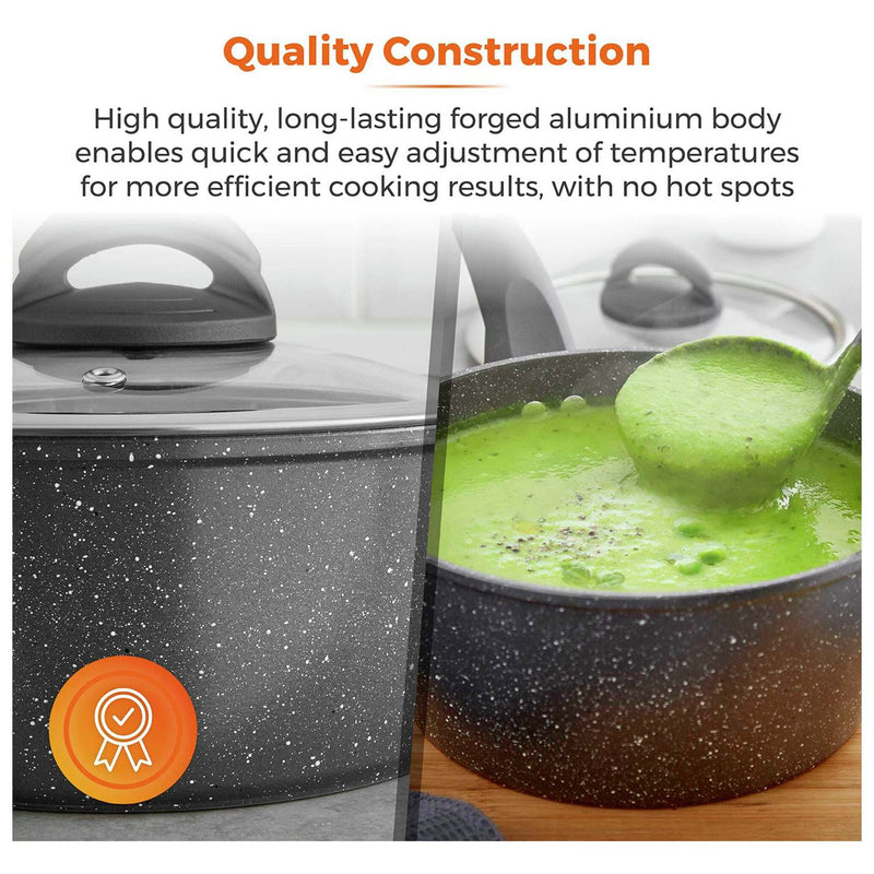 Tower Cerastone 3 piece aluminium saucepan set black, imported from the UK