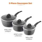 Tower Cerastone 3 piece aluminium saucepan set black, imported from the UK
