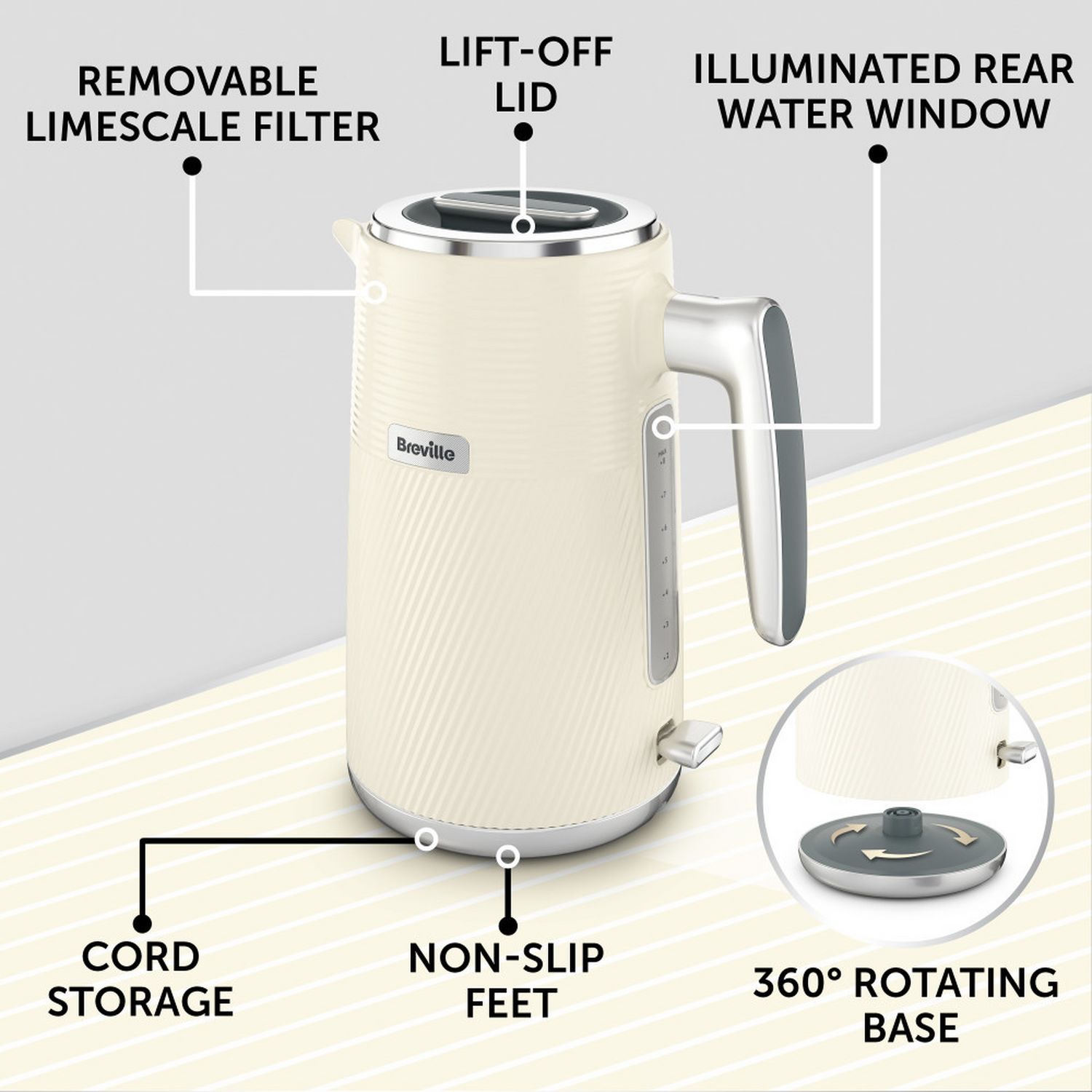 Breville Obliq kettle 1.7l cream - British product