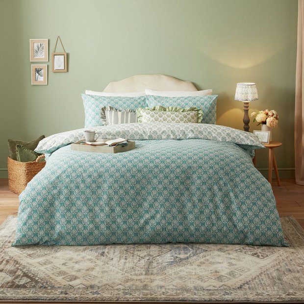 furn Krissa block print blue duvet set double, UK version