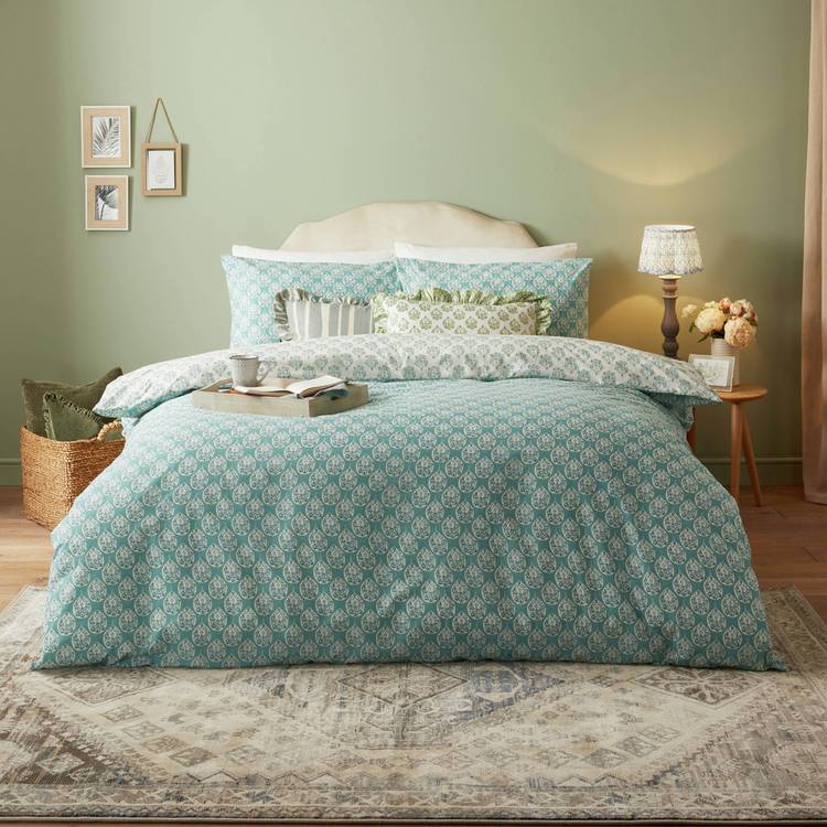 furn Krissa Block Print Blue Bedding Set - Double