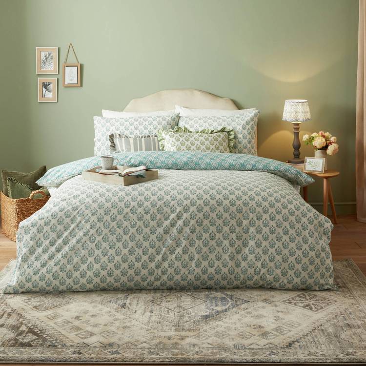 furn Krissa block print blue duvet set double, UK version