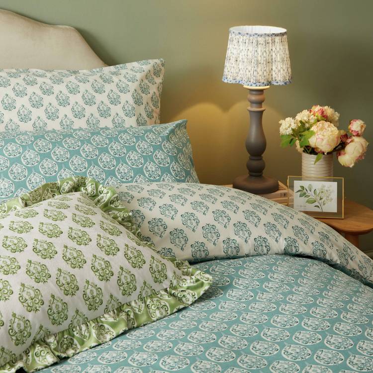 furn Krissa block print blue duvet set double, UK version