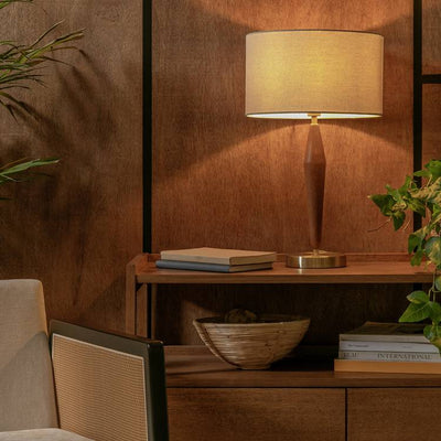Argos Habitat Wood and Brass Table Lamp - Walnut & Natural- Buy online at McGrocer