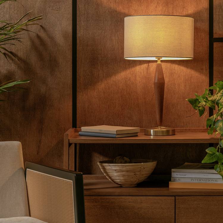 Habitat wood and brass table lamp walnut natural (British brand)