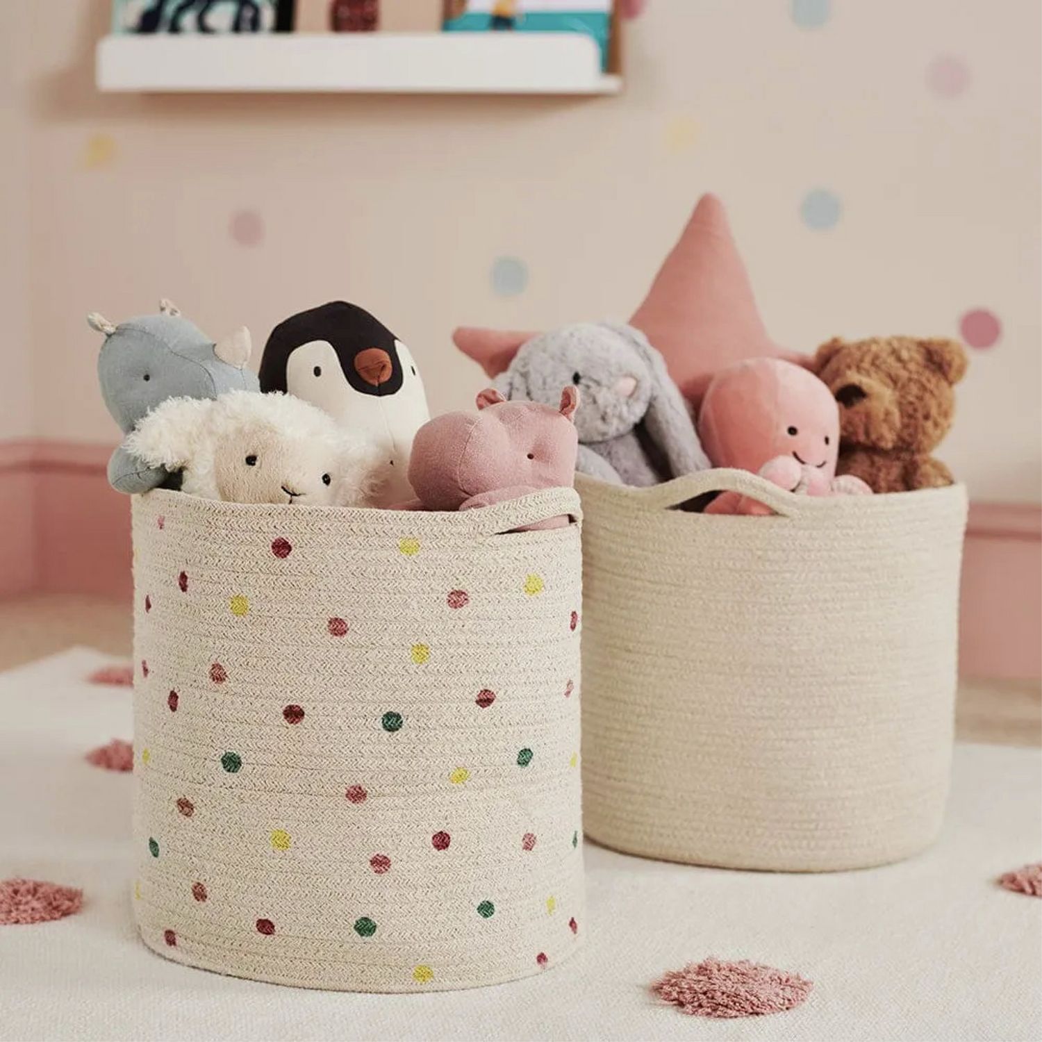 Great Little Trading Company rope storage basket pastel spot 28cm (British brand)