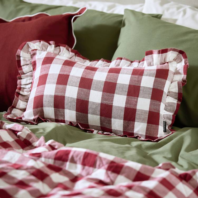 Habitat gingham cushion 50x30cm berry, imported from the UK