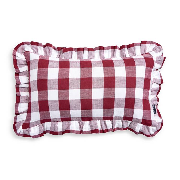 Habitat gingham cushion 50x30cm berry, imported from the UK