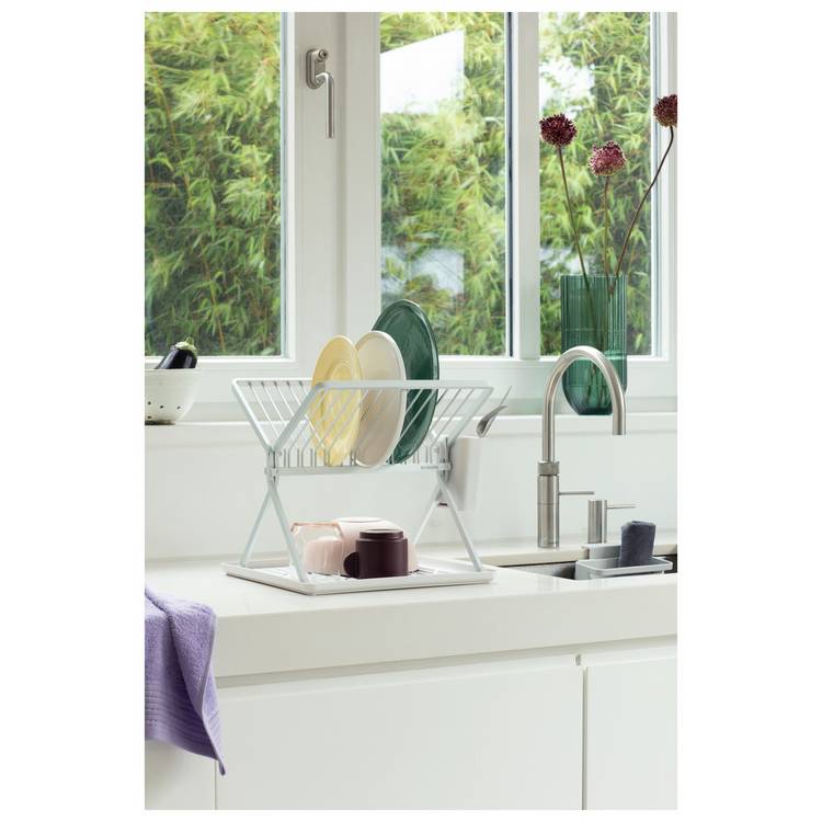 Brabantia sink side foldable dish rack in light grey, UK version