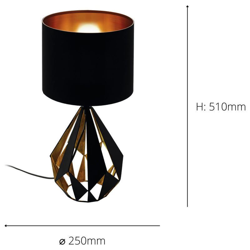 EGLO Carlton table lamp black and copper 51cm height (British brand)